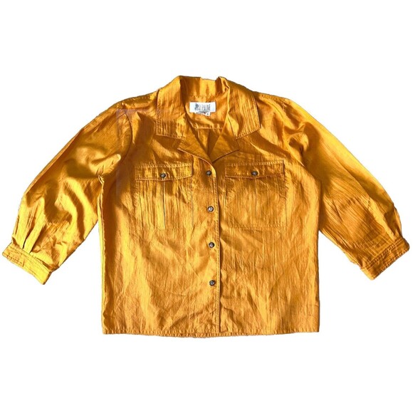 Josephine Chaus Tops - Josephine Vintage 90s Womens 10 Blouse Satin Orange Pockets Button Up 3/4 Sleeve